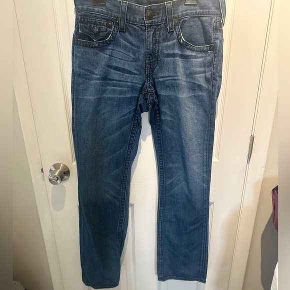 True Religion Ricky Big T Jeans VTG Black Stitch RARE Size 32 USA Flap Pocket - Picture 2 of 12